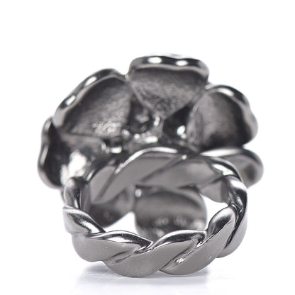 Chanel Enamel Ruthenium CC Camellia Ring 6.5 Black 4 of 6