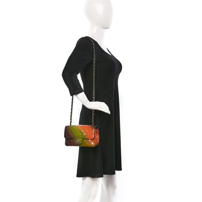 Chanel Shaded Patent Calfskin Quilted Mini Rectangular Flap Green Orange Dark Brown 2 of 9