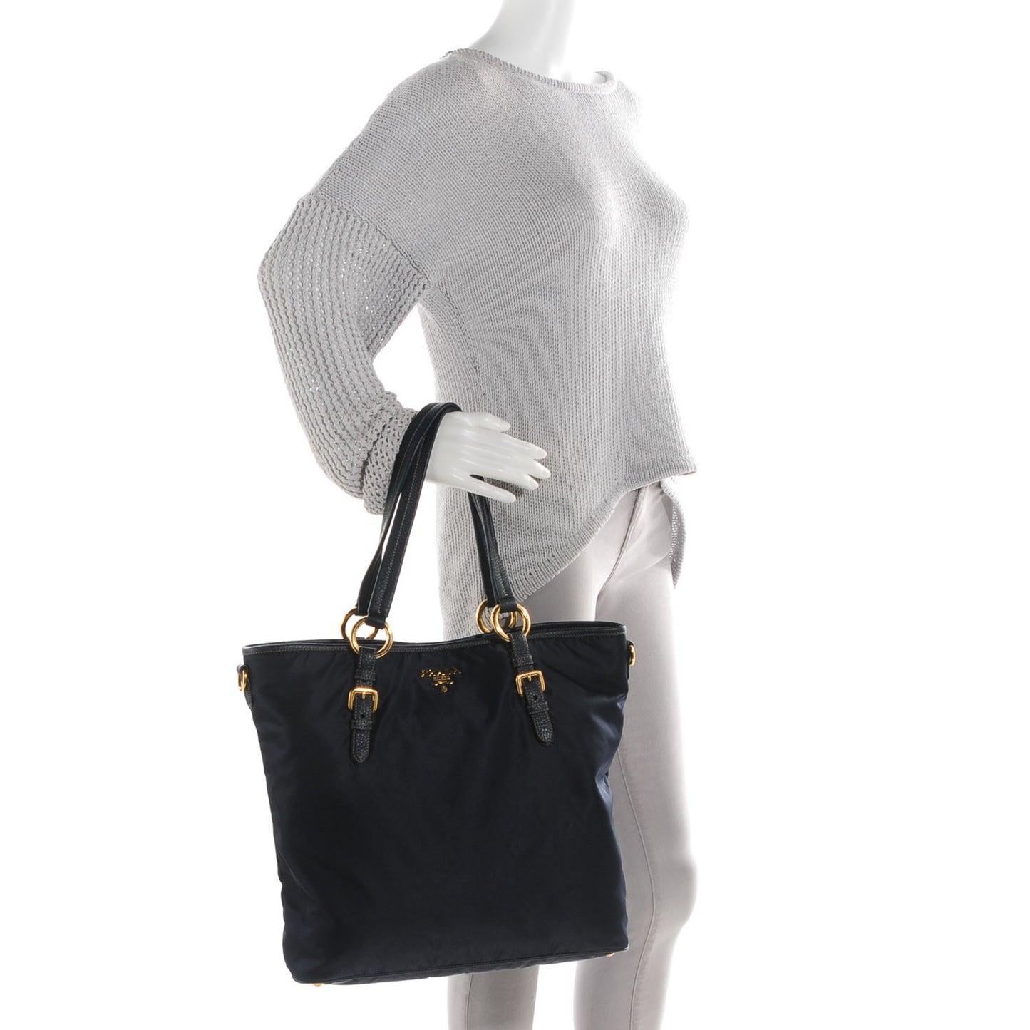 Vitello Daino Tessuto Nylon Tote Blue