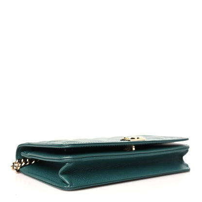Chanel Caviar Quilted Boy Wallet On Chain WOC Green 4 of 10