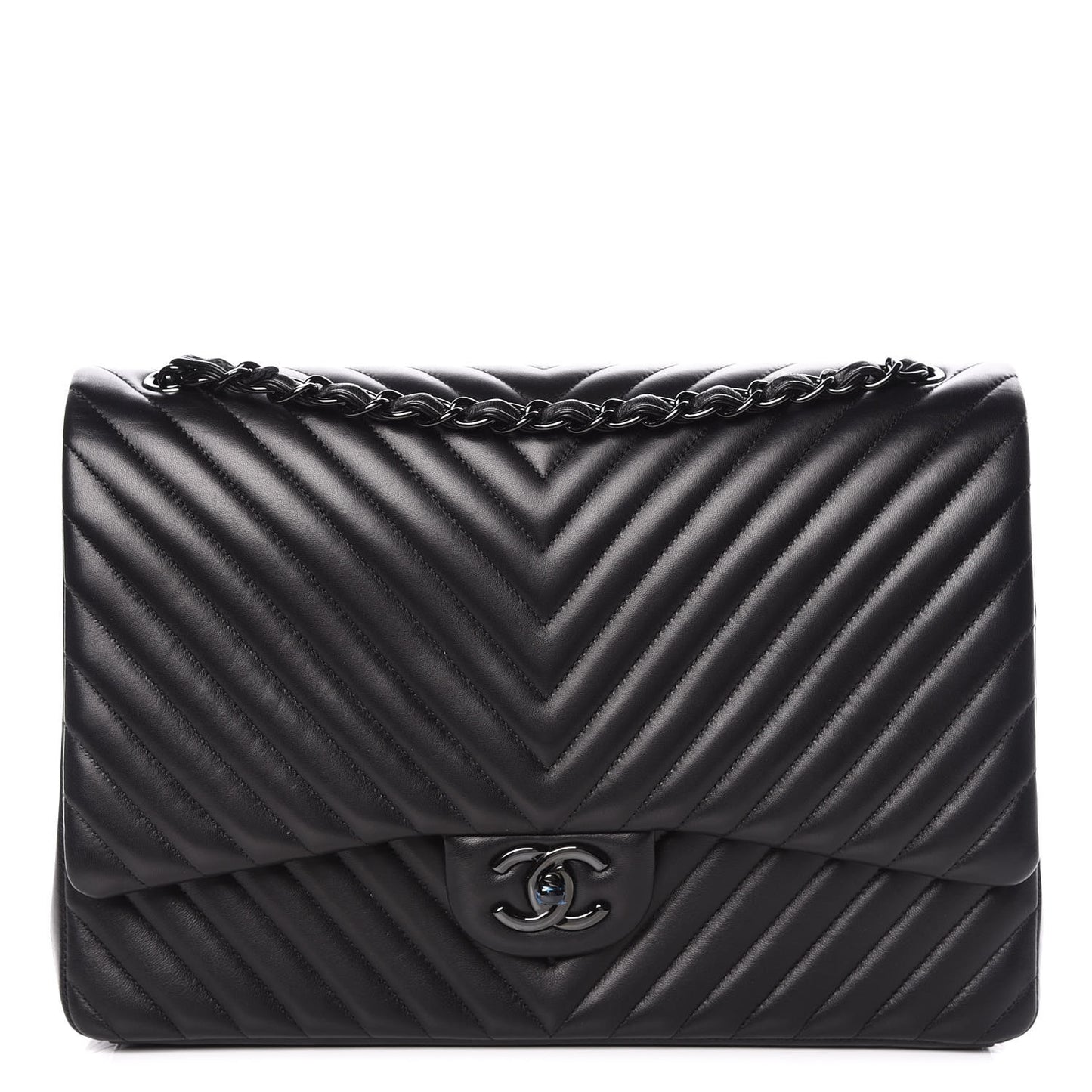 Lambskin Chevron Quilted Maxi Double Flap So Black