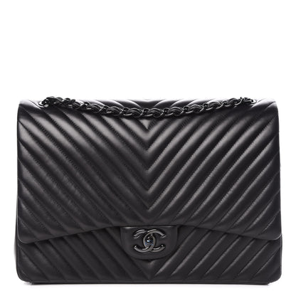 Chanel Lambskin Chevron Quilted Maxi Double Flap So Black 1 of 10