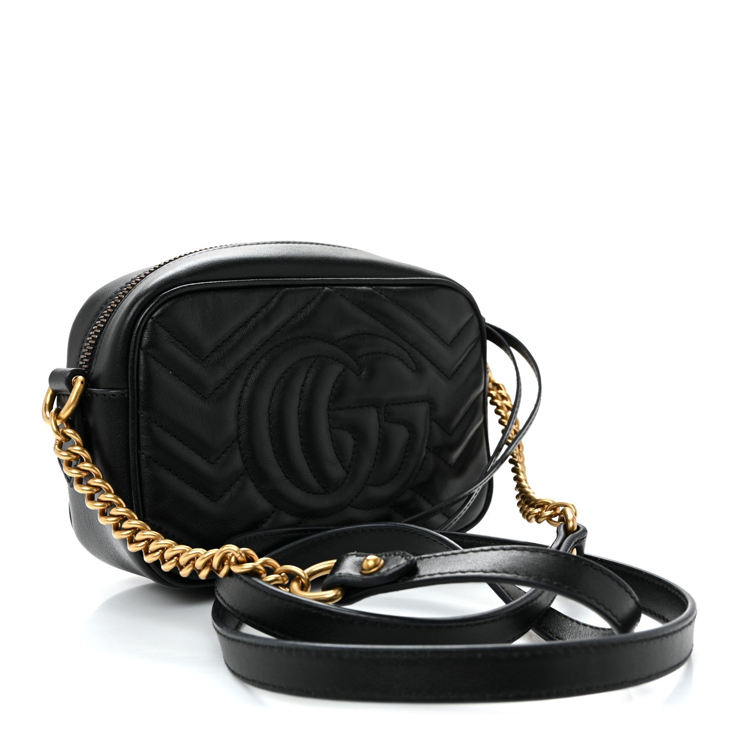 Gucci Calfskin Matelasse Mini GG Marmont Chain Shoulder Bag Black 3 of 10