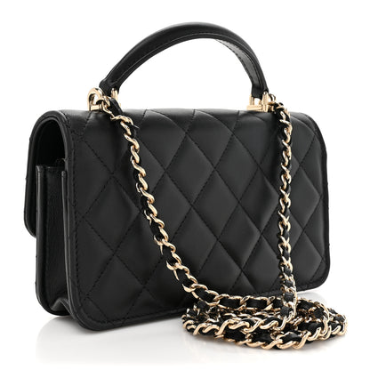 Chanel Lambskin Quilted Flap Phone Holder With Chain Black 3 of 12