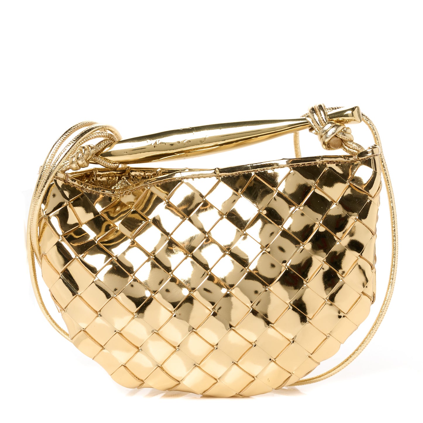 Mirror Laminated Nappa Intrecciato Mini Sardine Bag Gold