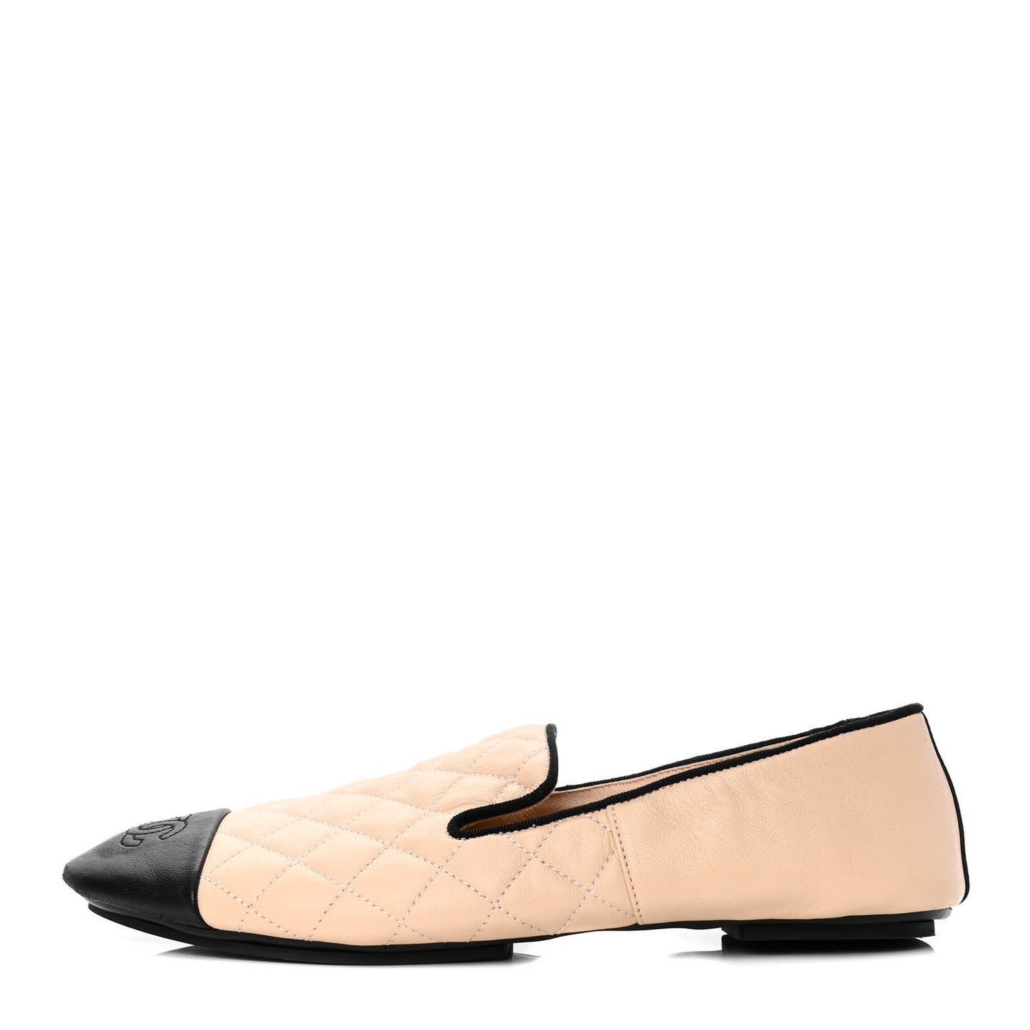 Lambskin Quilted Cap Toe Slipper With Pouch 38 Beige Black