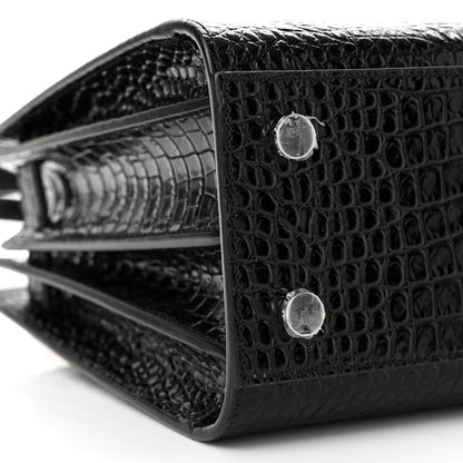 Saint Laurent Calfskin Crocodile Embossed Small Sac de Jour Black 8 of 9