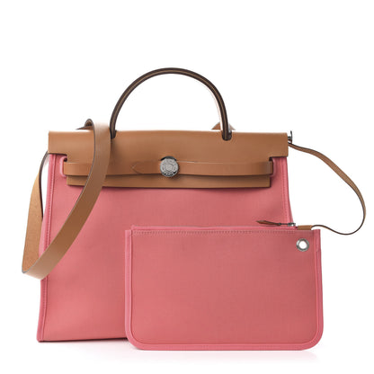 Hermes Vache Hunter Toile Herbag Zip 31 PM Rose Azalee Natural 1 of 9