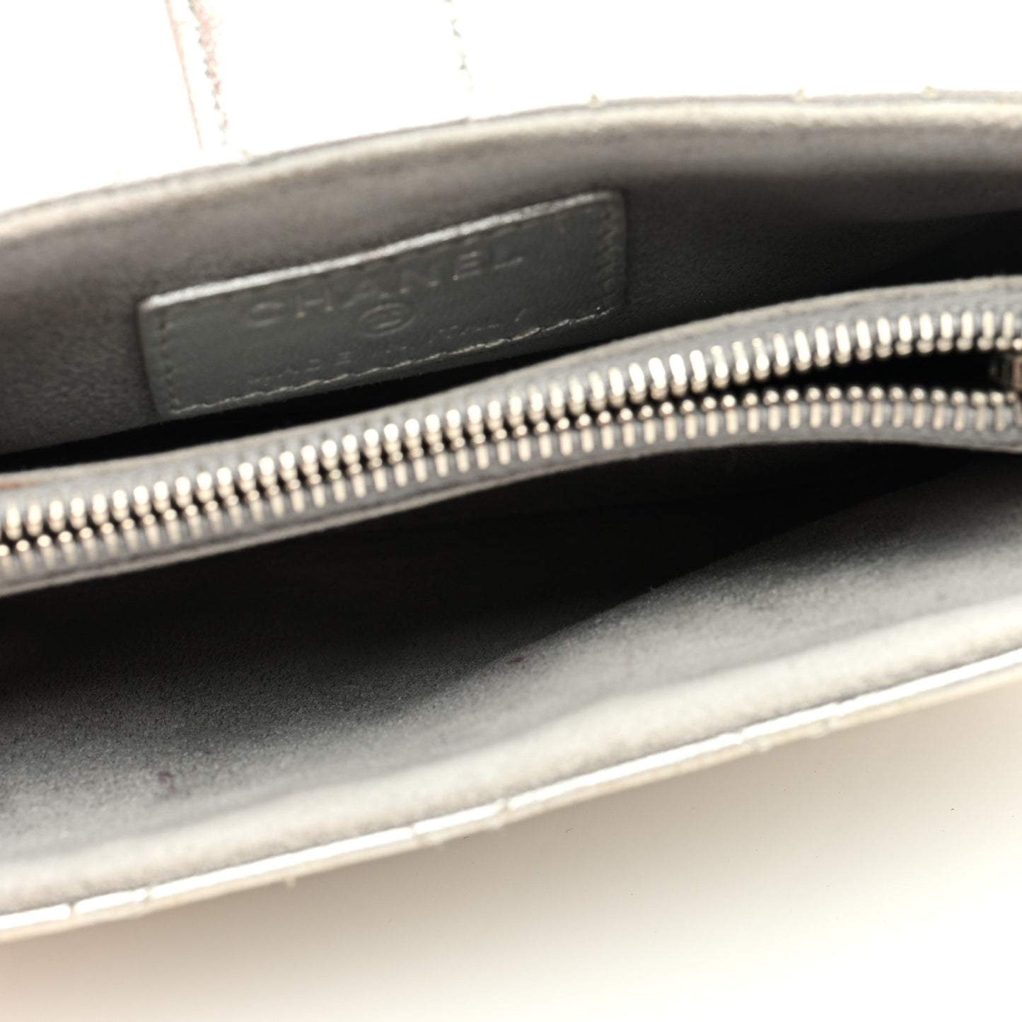 Metallic Lambskin Quilted Mini Phone Holder Clutch Silver
