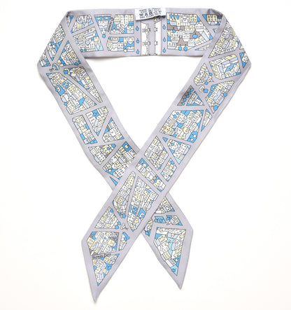 Hermes Silk Rire Droite Rive Gauche Twilly Gris Perle Bleu Jaune Pale 1 of 7