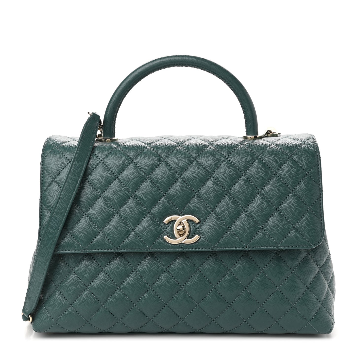 Caviar Quilted Medium Coco Handle Flap Dark Green