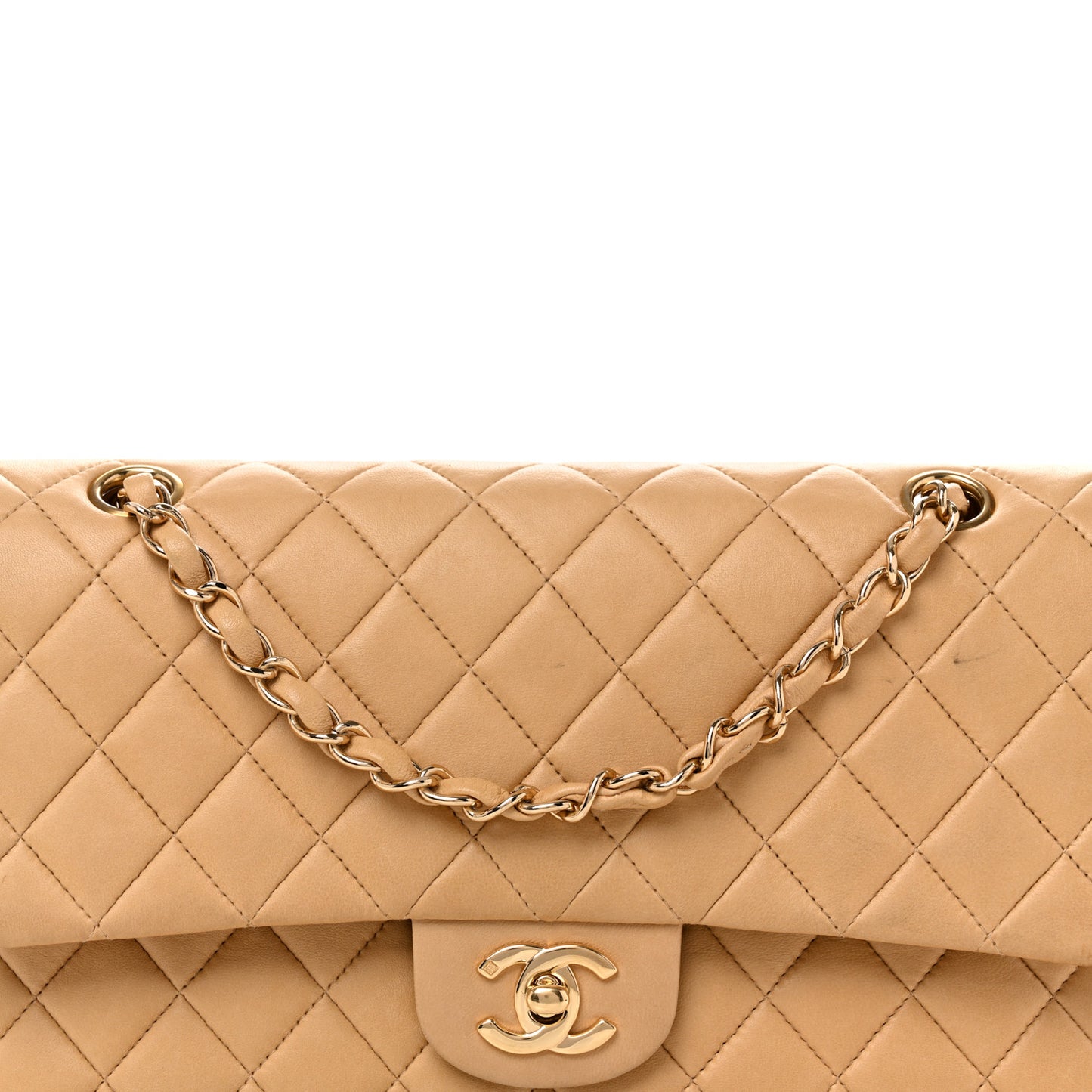 Lambskin Quilted Medium Double Flap Beige