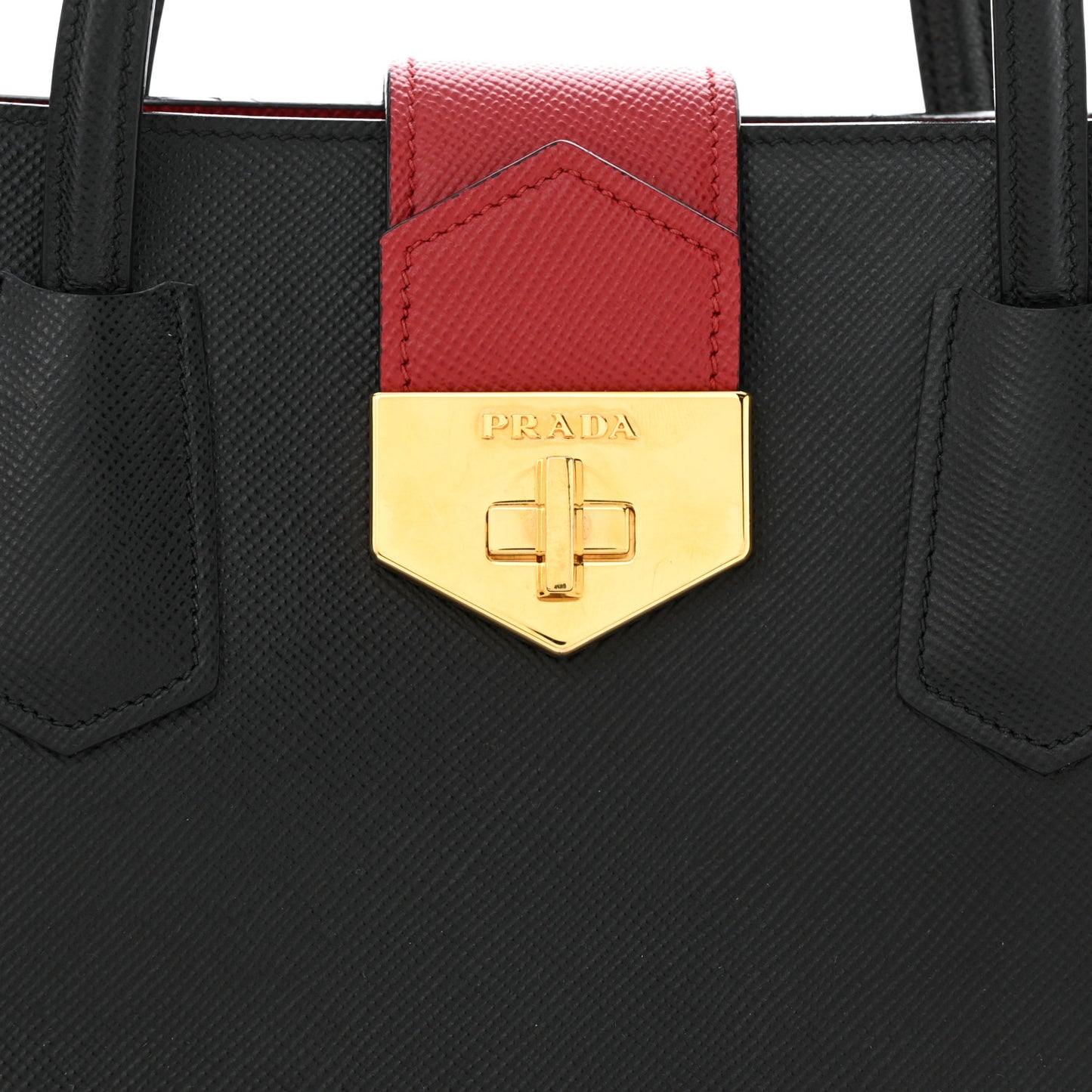 Saffiano Cuir Bi-Color Double Handle Tote Black Fuoco