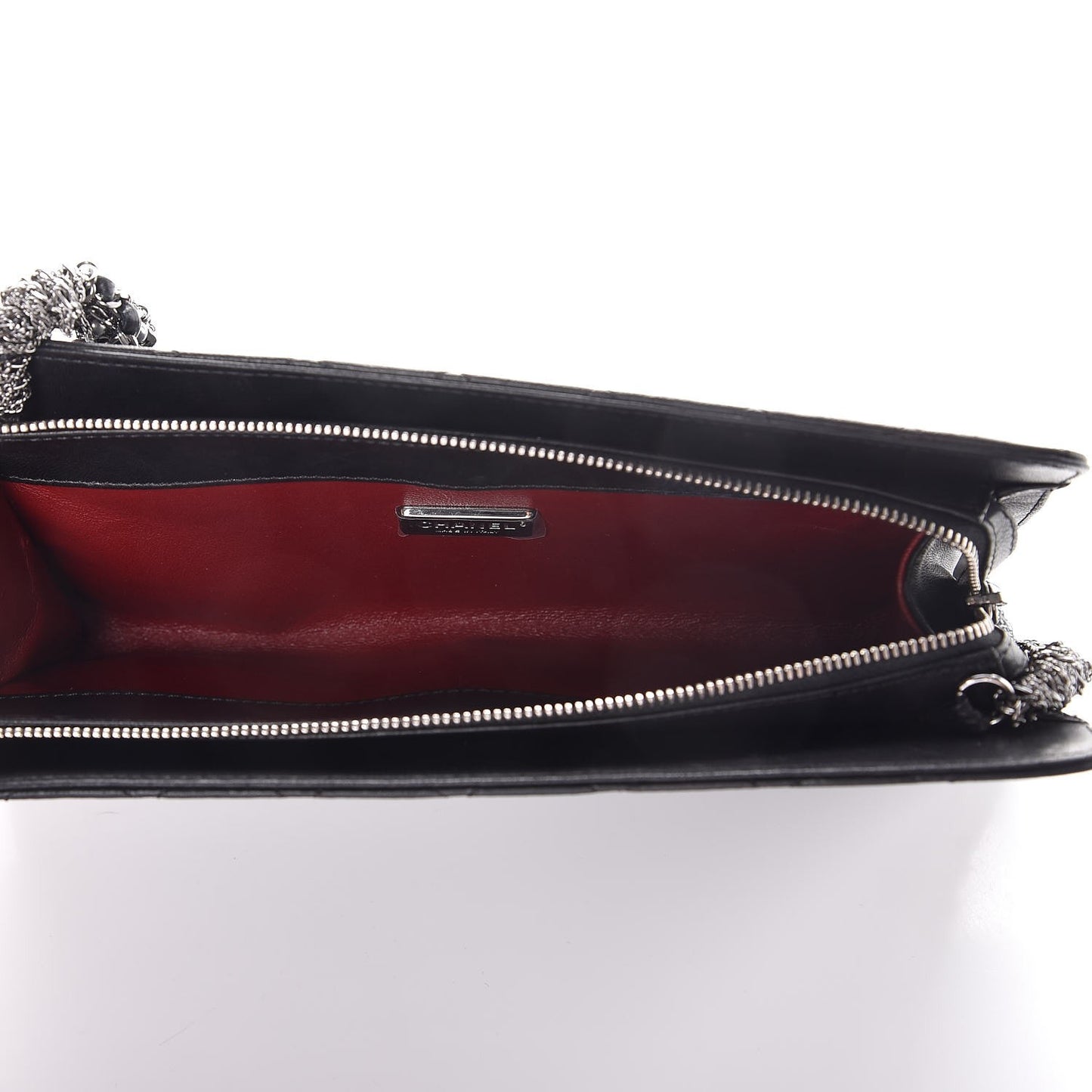 Lambskin Quilted Pearl Chain Wrist Wallet Black