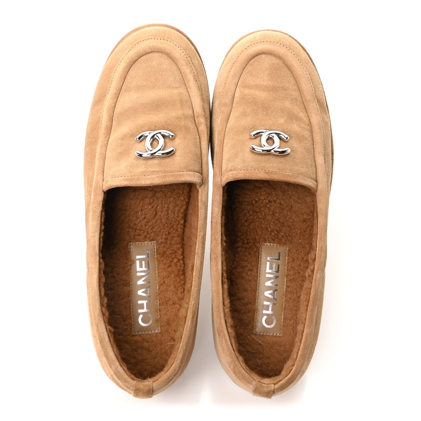 Suede Calfskin CC Loafers 41 Dark Beige