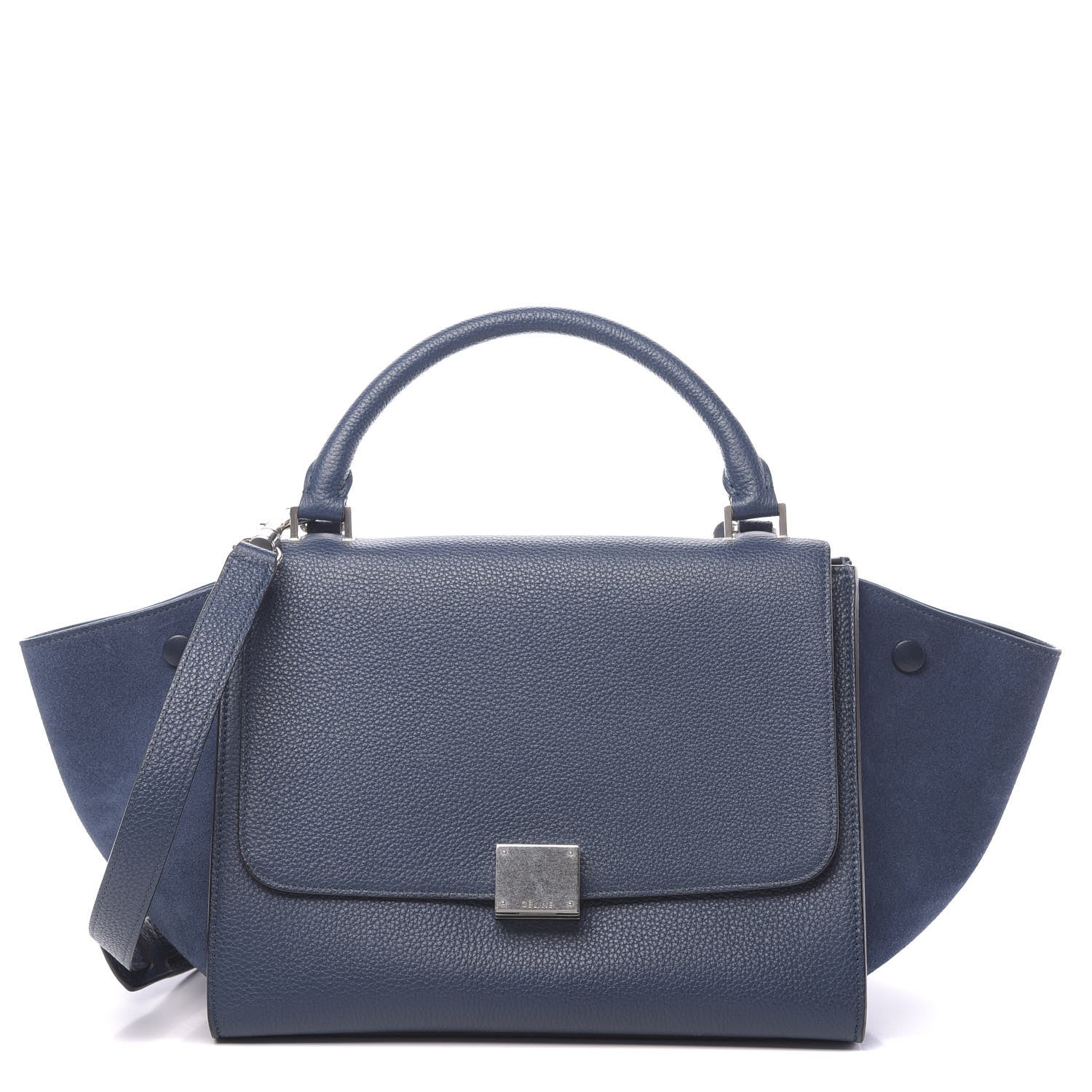 Celine Drummed Calfskin Suede Small Trapeze Ocean Blue 1 of 12