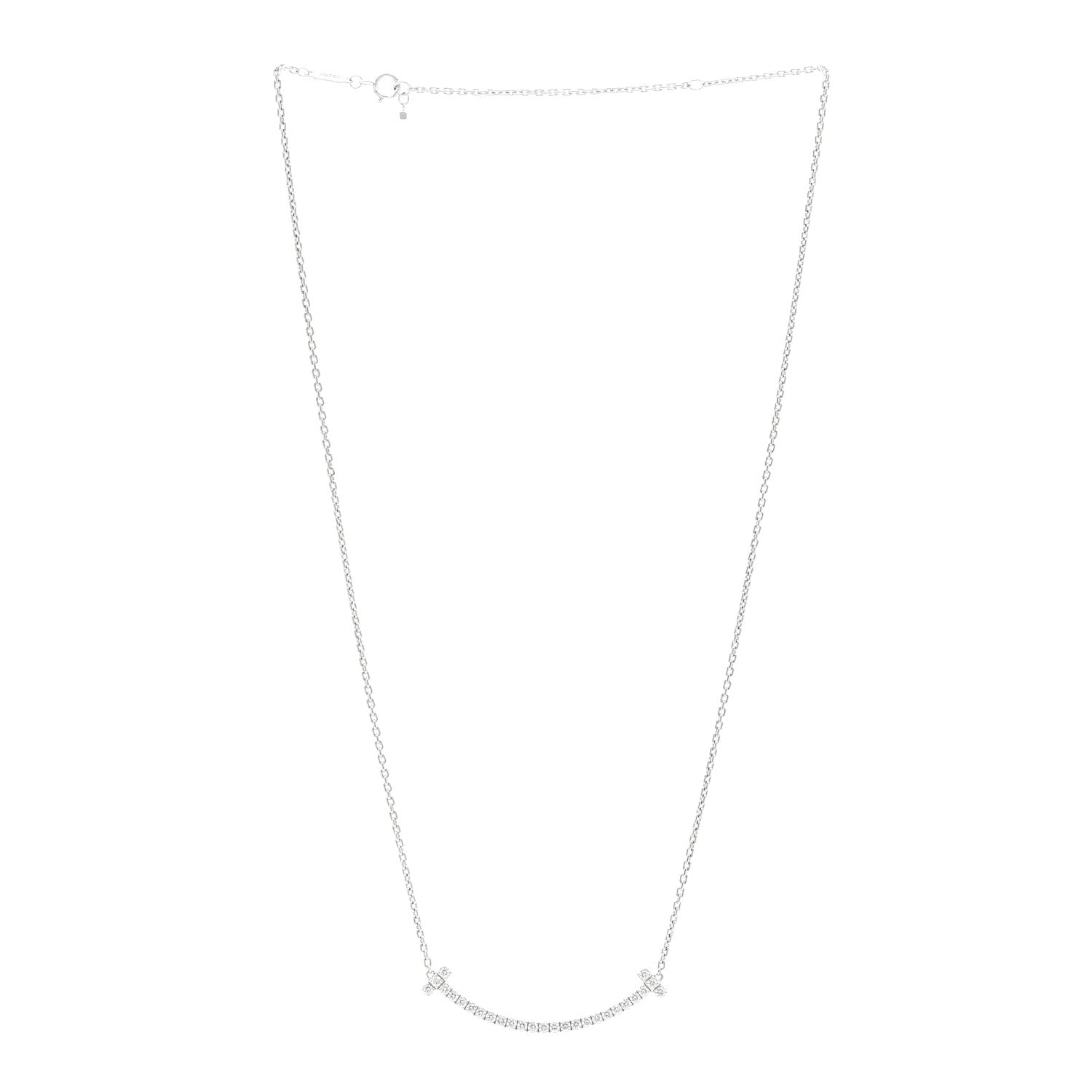 Tiffany 18K White Gold Diamond Medium Smile Pendant Necklace 3 of 5