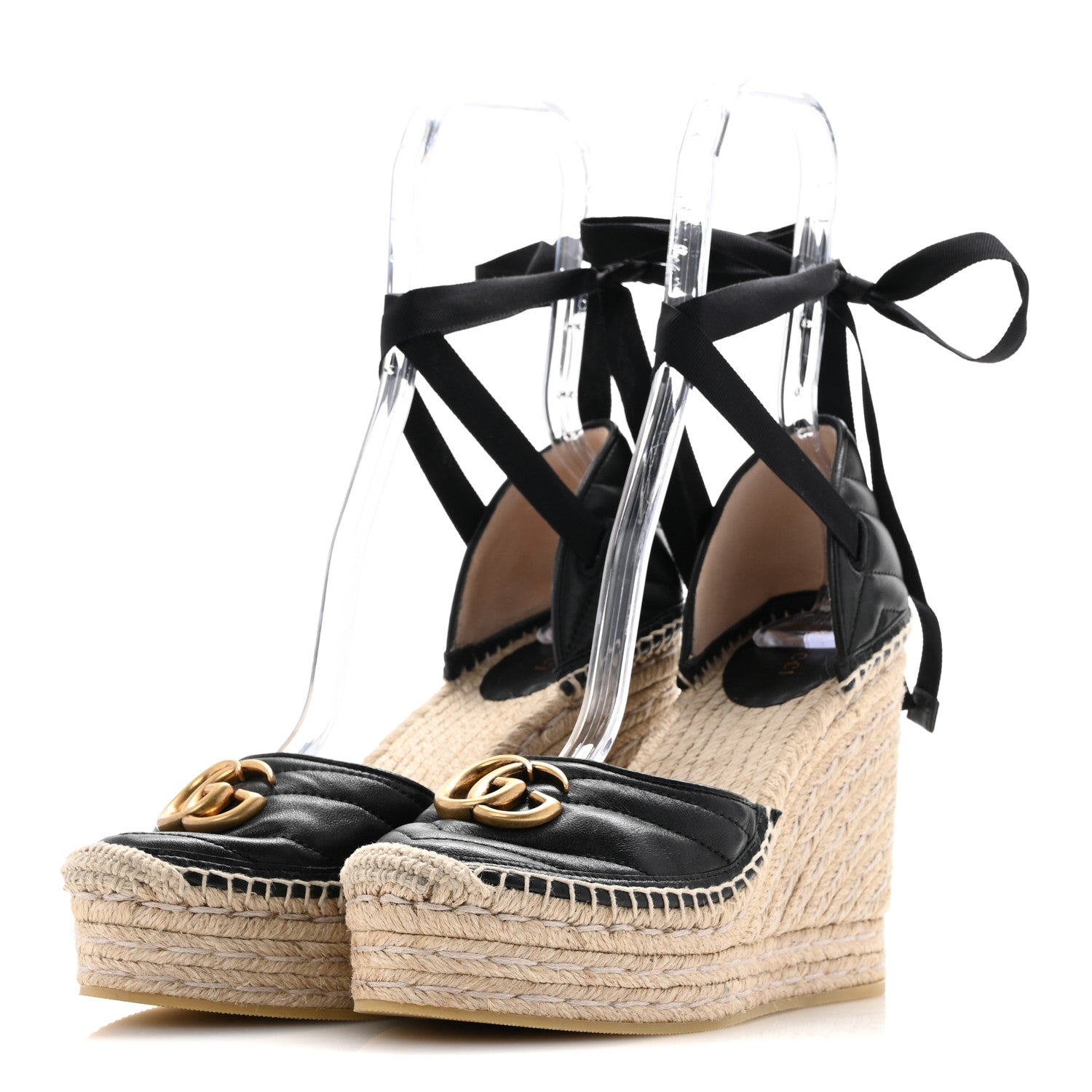 Gucci Nappa Matelasse GG Marmont Ankle Wrap Platform 35/120mm Espadrille Wedges 39 Black 4 of 11