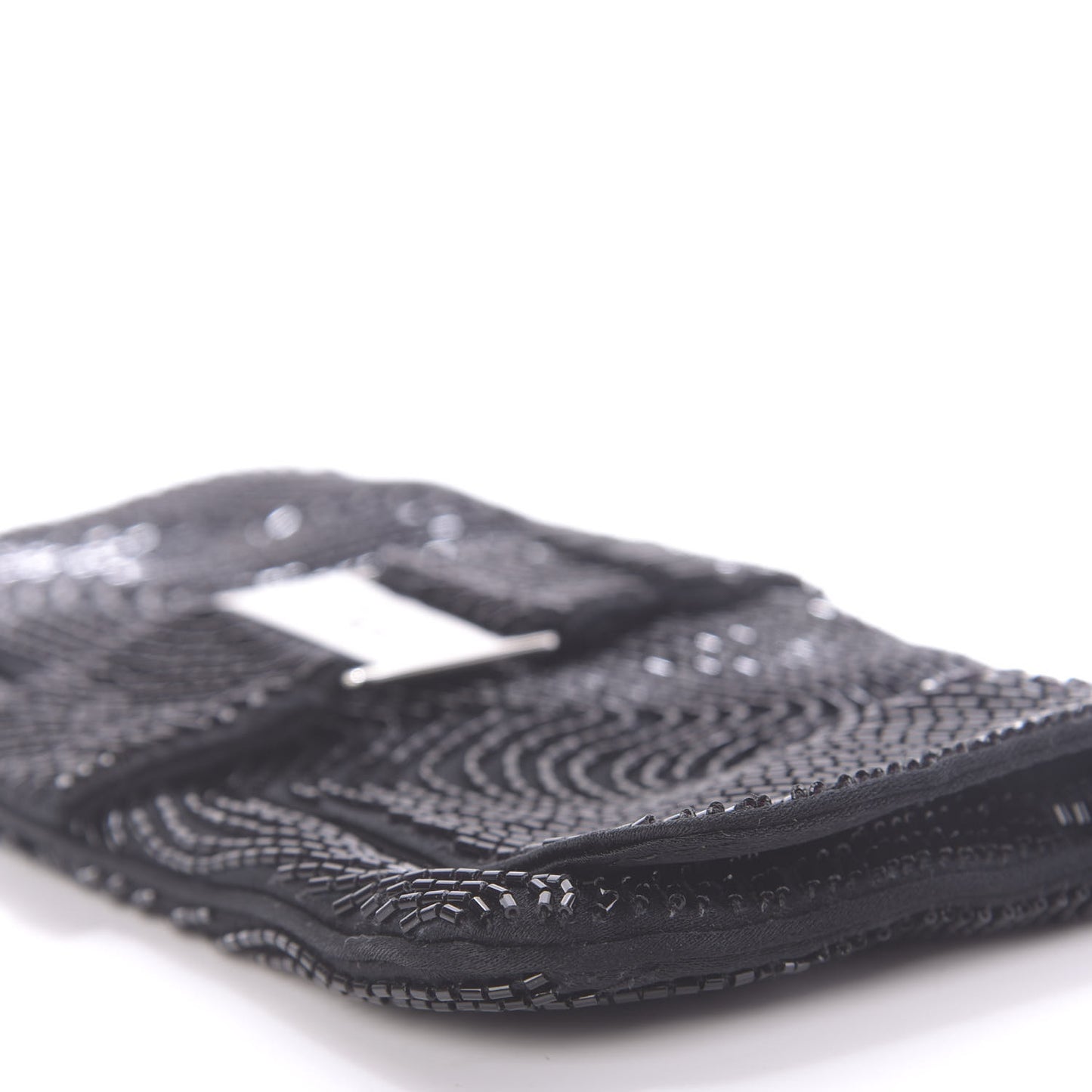 Satin Beaded Flap Clutch Black