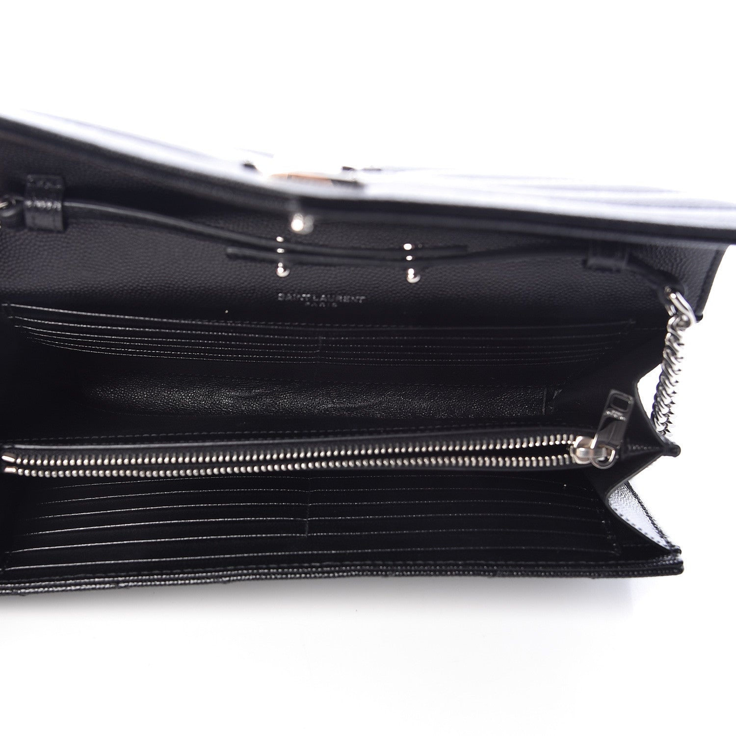 Saint Laurent Grain De Poudre Matelasse Chevron Monogram Chain Wallet Black 5 of 10