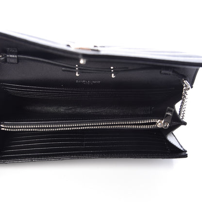 Saint Laurent Grain De Poudre Matelasse Chevron Monogram Chain Wallet Black 5 of 10