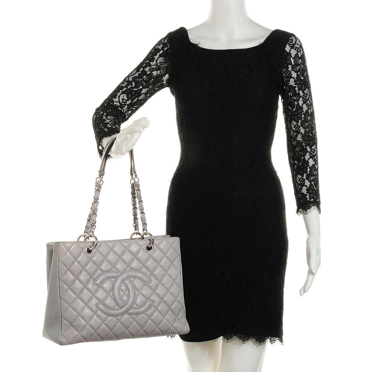 Caviar Quilted Grand Shopping Tote GST Light Grey