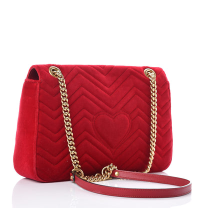 Gucci Velvet Matelasse Medium GG Marmont Shoulder Bag Hibiscus Red 3 of 9