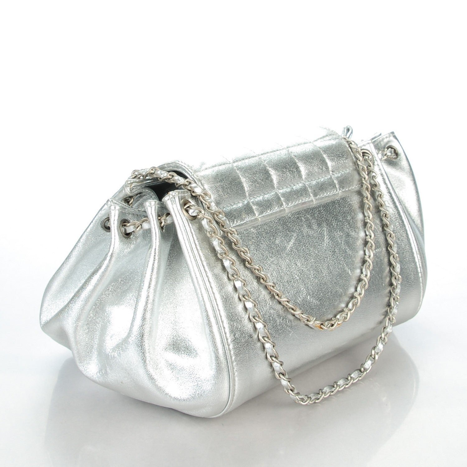 Chanel Metallic Lambskin Small Chocolate Bar Accordion Mademoiselle Flap Silver 3 of 9