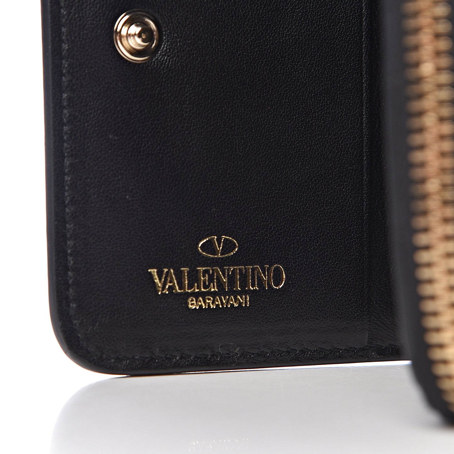 Nappa Rockstud Spike Compact Zip Around Wallet Black