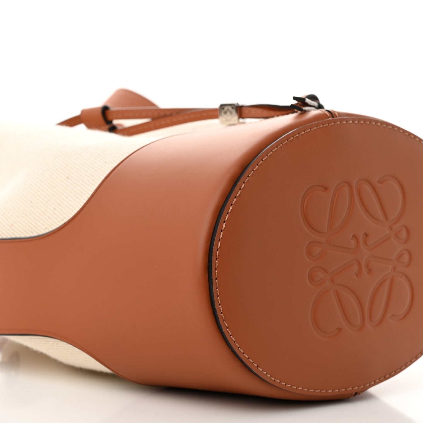Canvas Calfskin Balloon Bucket Bag Ecru Tan