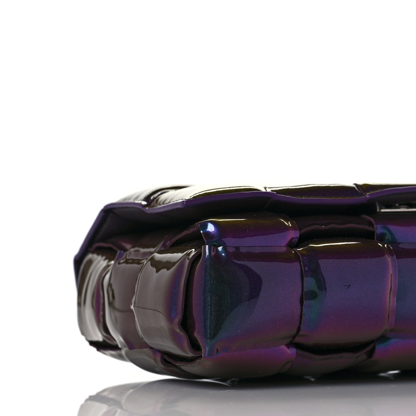 Glossy Nail Polish Nappa Maxi Intreccio Padded Cassette Crossbody Bag Holographic