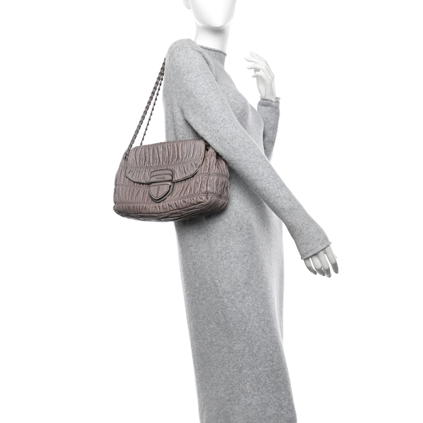 Nappa Gaufre Flap Chain Shoulder Bag Bambu