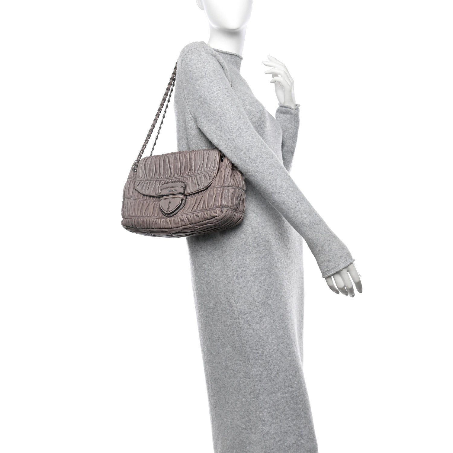 Prada Nappa Gaufre Flap Chain Shoulder Bag Bambu 3 of 11