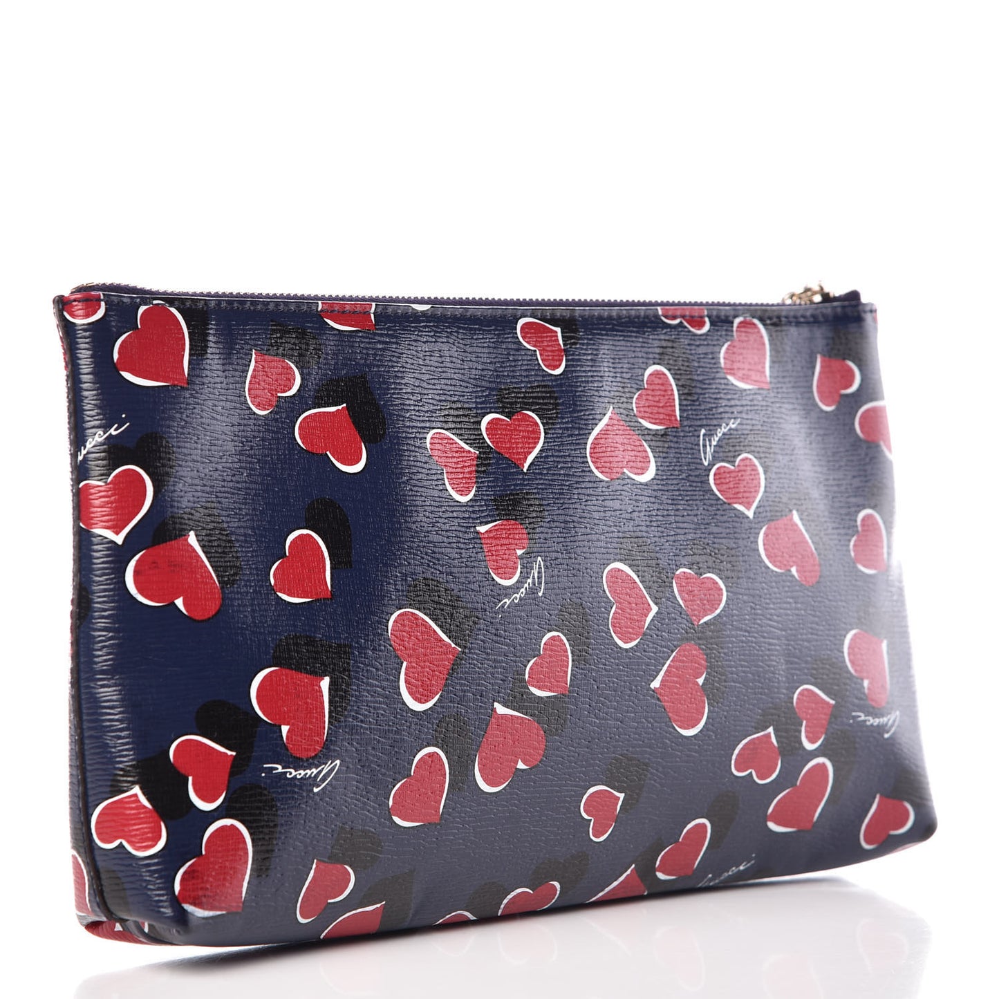 Calfskin Heartbeat Print Large Pouch Blue