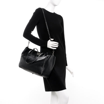 Valentino Garavani Vitello Medium Rockstud Tote Black 3 of 9