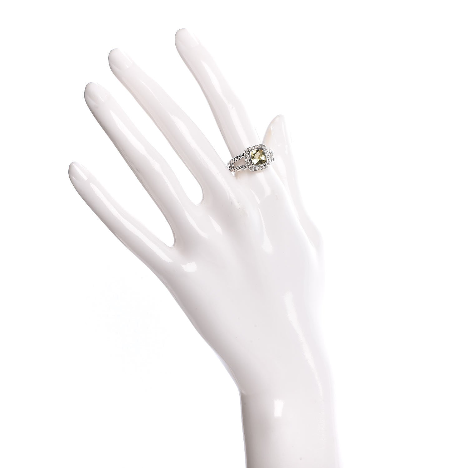 David Yurman Sterling Silver Diamond Lemon Quartz 7mm Petite Albion Ring 52 6 2 of 5