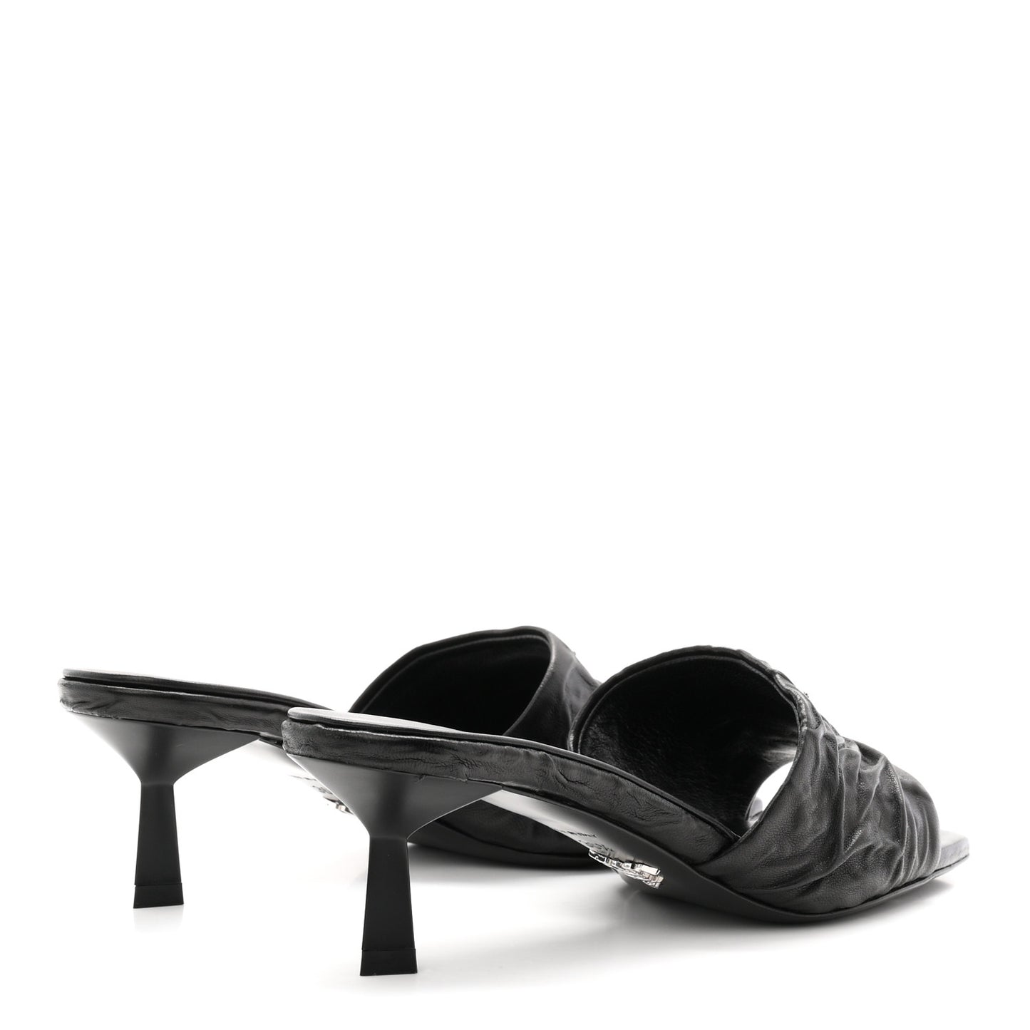 Nappa Antique Metal Triangle Logo 55mm Slide Sandals 36.5 Black