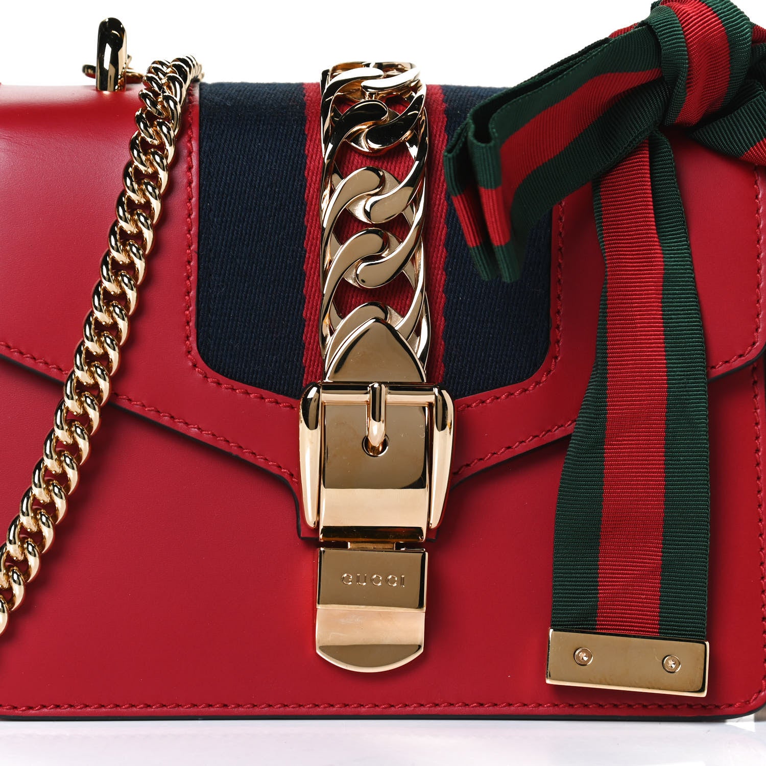 Gucci Calfskin Mini Sylvie Chain Shoulder Bag Hibiscus Red 8 of 10
