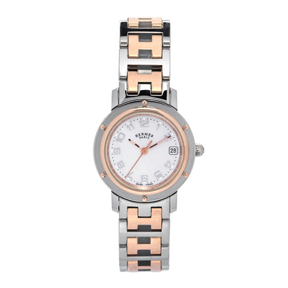 Hermes Stainless Steel Mother of Pearl 24mm Clipper Quartz Watch Rose Gold 1 of 7