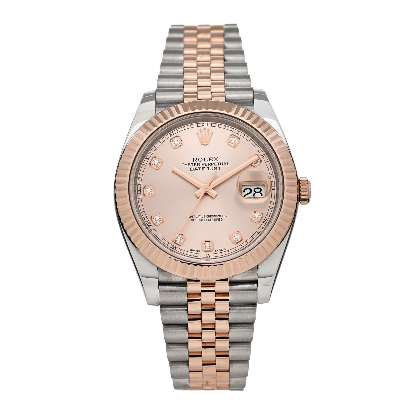 Stainless Steel 18K Everose Gold Diamond 41mm Oyster Perpetual Datejust Watch Sundust 126331