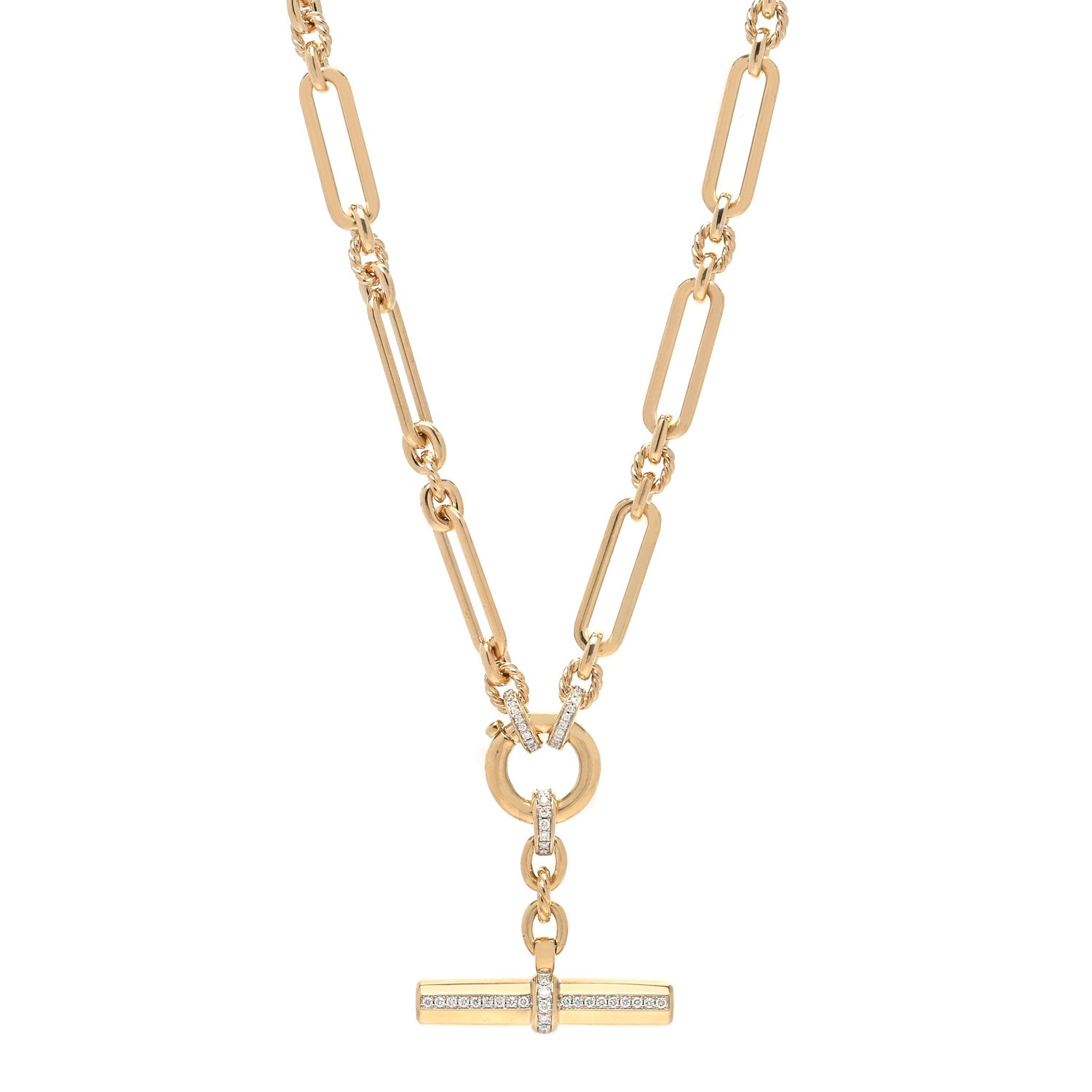 David Yurman 18K Yellow Gold Diamond Lexington Chain Toggle Necklace 1 of 7