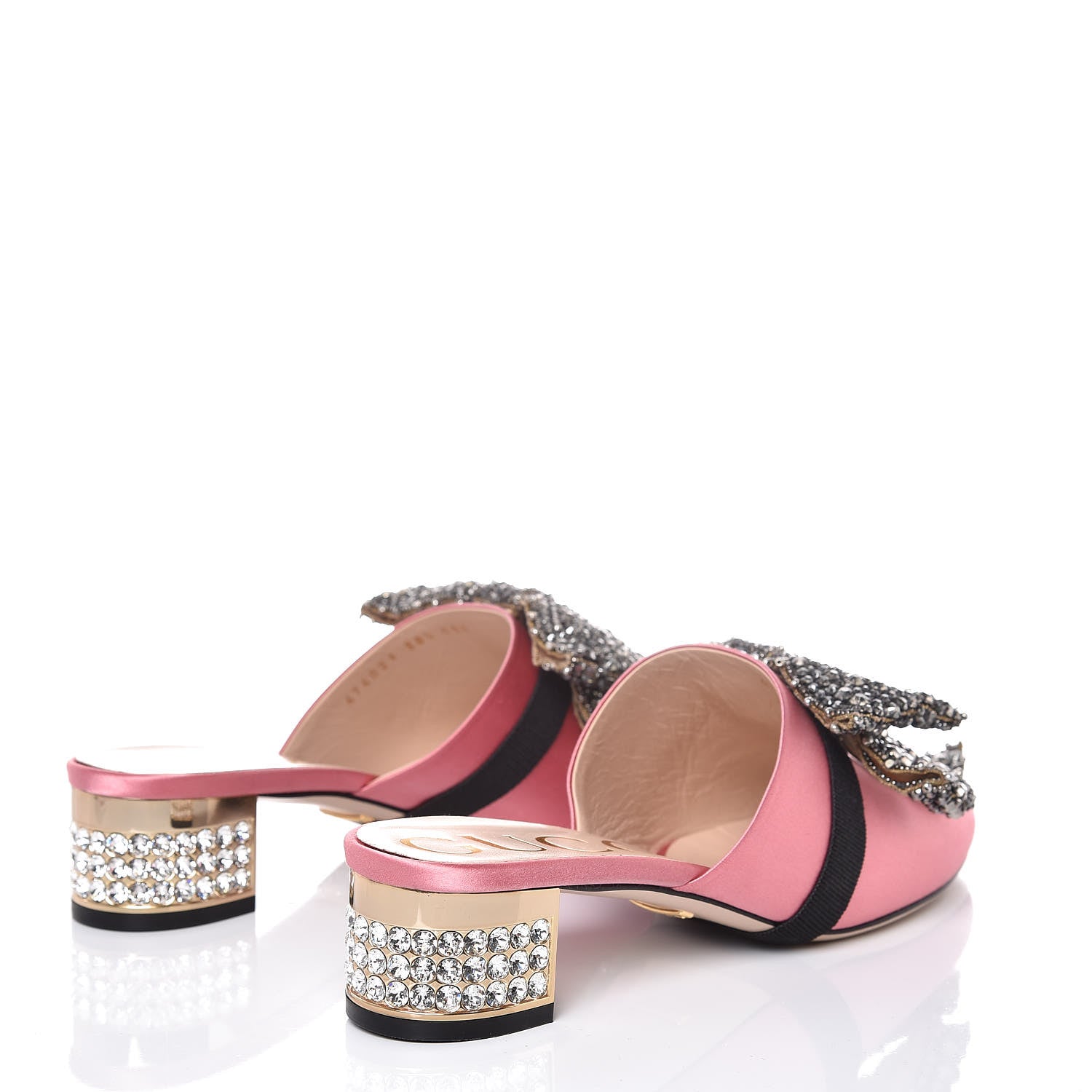 Gucci Silk Satin Crystal Embellished Bow Mules 38.5 Peonia 4 of 9
