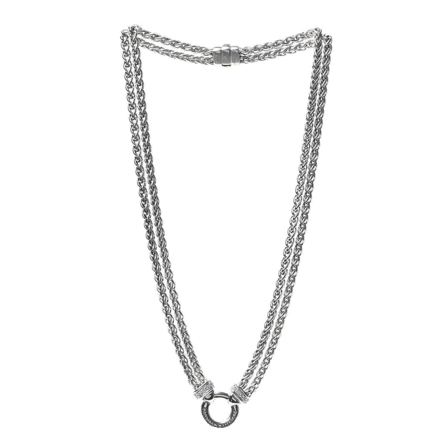David Yurman Sterling Silver Diamond Double Wheat Chain Necklace 3 of 5