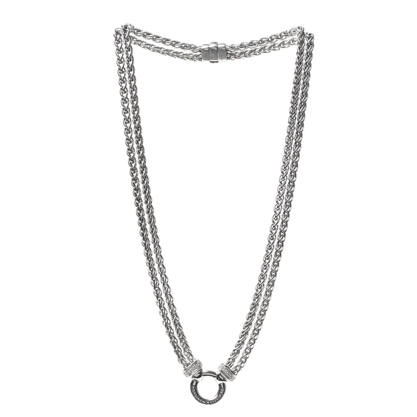 Sterling Silver Diamond Double Wheat Chain Necklace