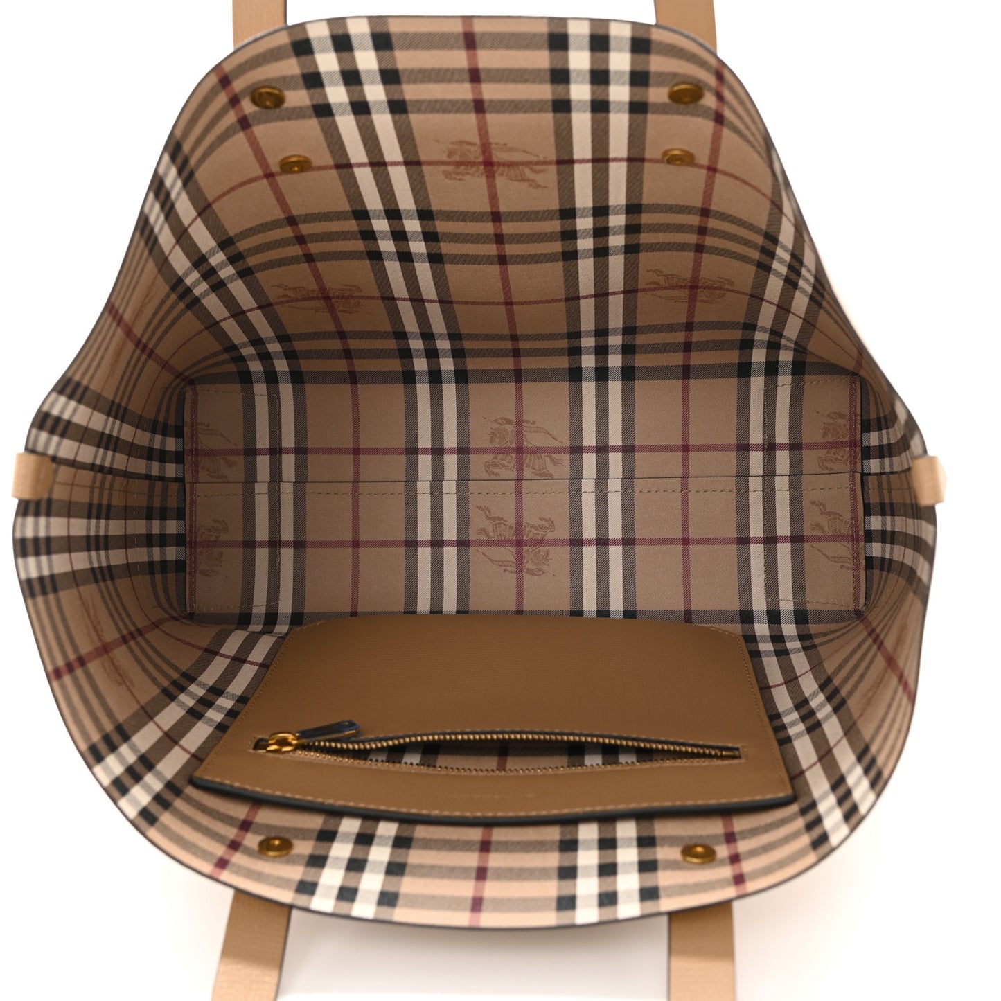 Grainy Calfskin Haymarket Check Tote Camel