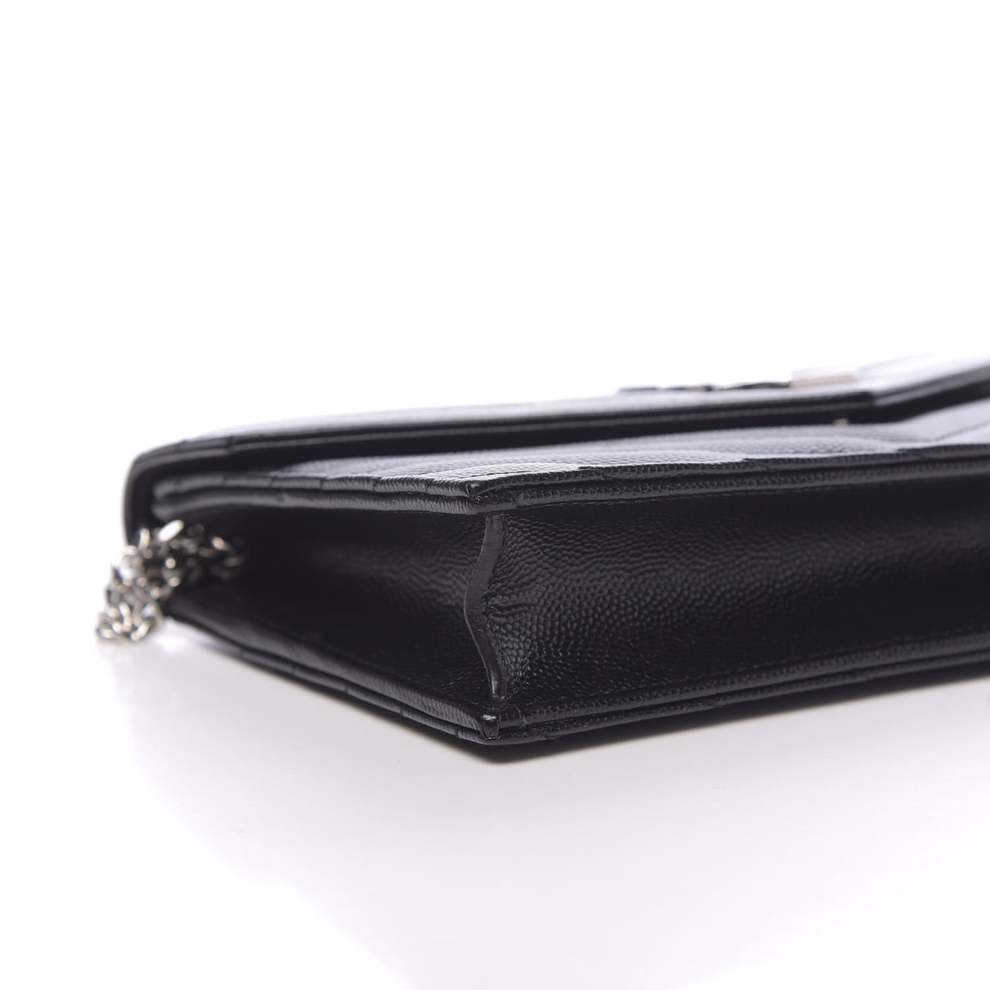 Grain De Poudre Matelasse Chevron Monogram Envelope Chain Wallet Black
