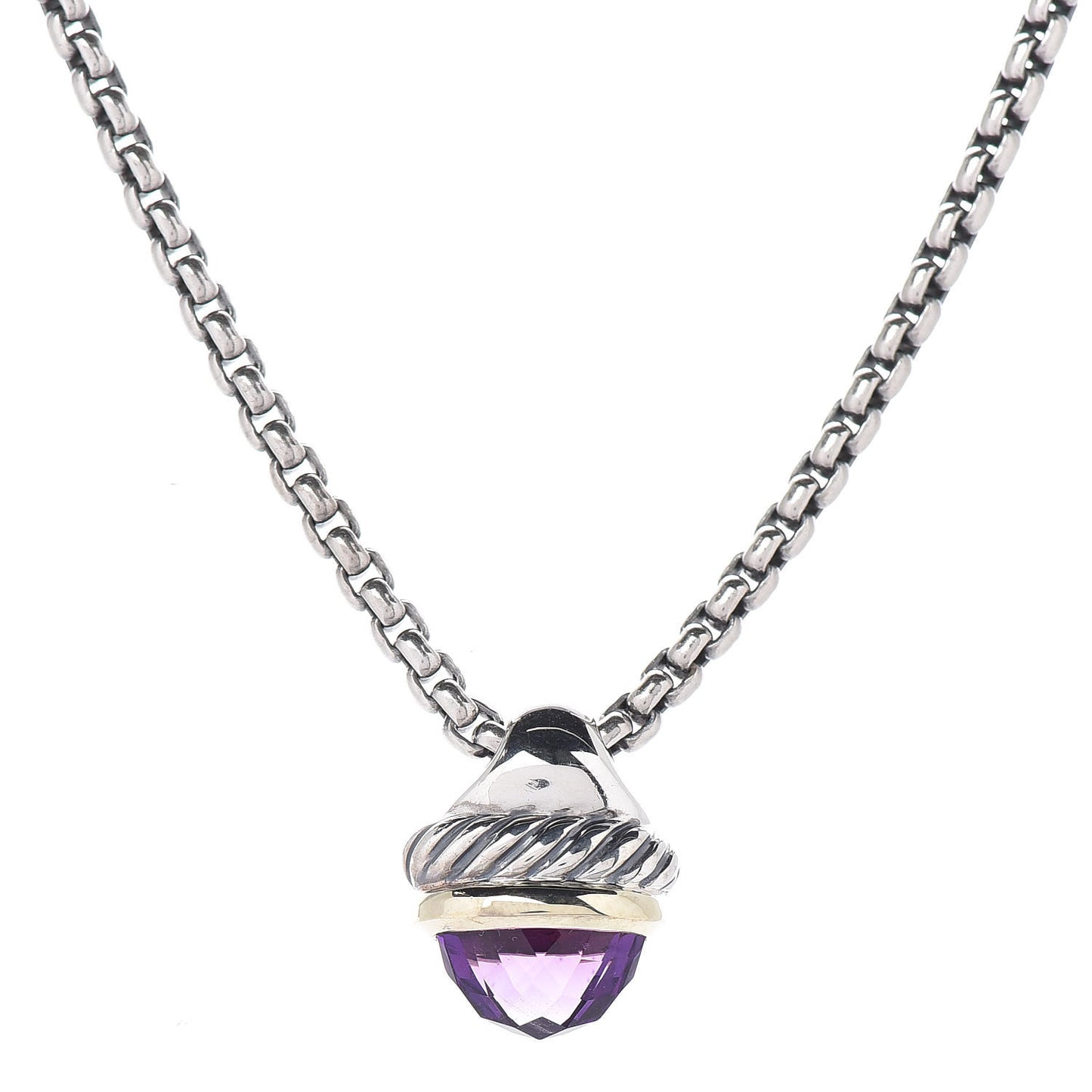 Sterling Silver 14K Yellow Gold Amethyst 10mm Acorn Pendant Necklace