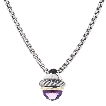 David Yurman Sterling Silver 14K Yellow Gold Amethyst 10mm Acorn Pendant Necklace 3 of 6