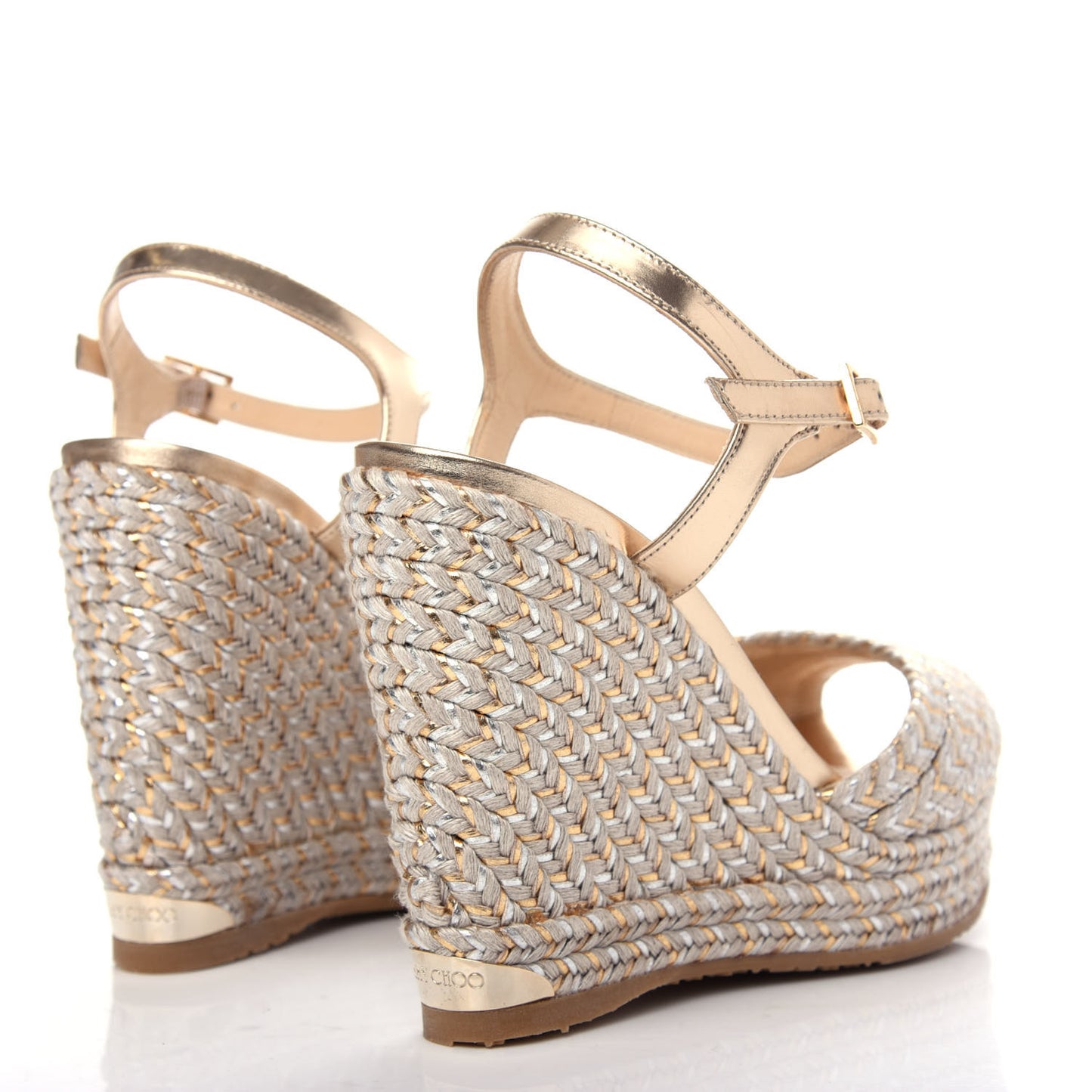 Metallic Raffia 120 Wedge Sandals 36 Gold
