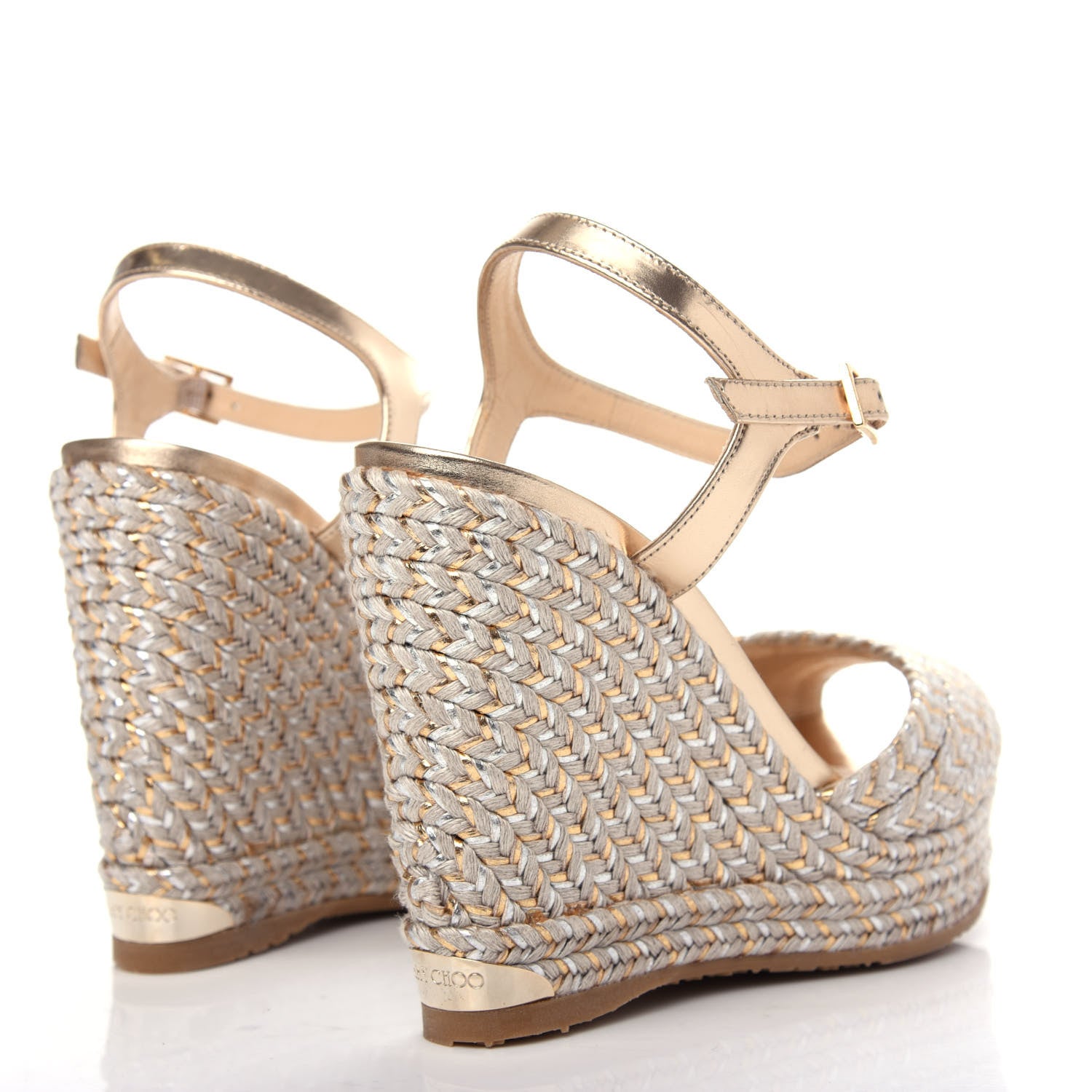 Jimmy Choo Metallic Raffia 120 Wedge Sandals 36 Gold 4 of 10